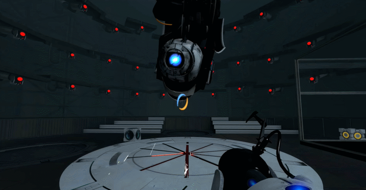 GIF of Wheatley as he gives his speech about him being the boss now. As the GIF goes on, he slowly gets closer and closer to the camera.
